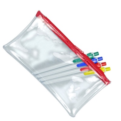Image of PVC Pencil Case - Clear (Red Zip)