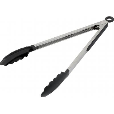 Image of Food tongs with a rubber gripped handle.